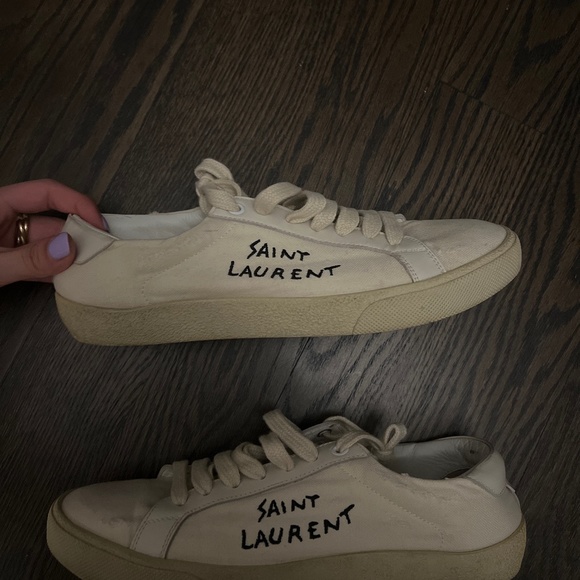 SAINT LAURENT EMBROIDERED CANVAS SNEAKERS - Picture 1 of 3